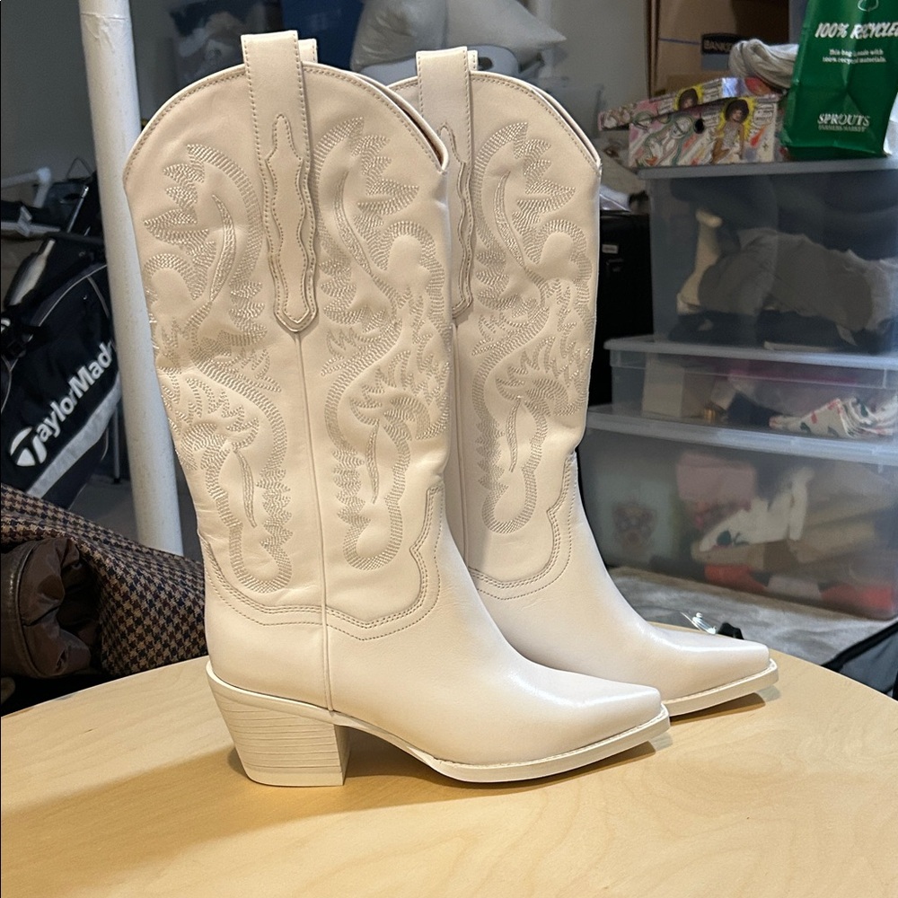 Jeffrey Campbell Cream Western Heeled Boots